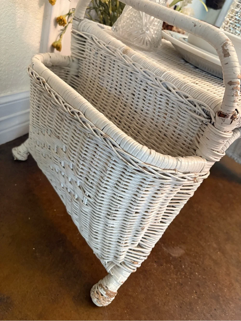 White Wicker Serving Tray Table - Home Dining